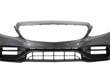 Front Bumper with Diffuser Double Outlet and Exhaust Tips suitable for Mercedes C-Class A205 Cabriolet C205 Coupe (2014-2019) C63 Design Piano Black