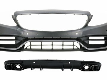 Front Bumper with Diffuser Double Outlet and Exhaust Tips suitable for Mercedes C-Class A205 Cabriolet C205 Coupe (2014-2019) Facelift Design