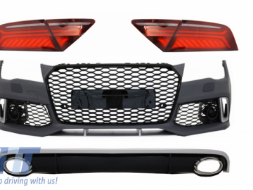 Front Bumper with Diffuser & Exhaust Tips and LED Taillights suitable for AUDI A7 4G Pre-Facelift (2010-2014) RS7 Design
