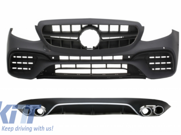 Front Bumper with Diffuser and Exhaust Muffler Tips suitable for Mercedes E-Class C238 A238 (2016-up) E63 Design Black Chrome