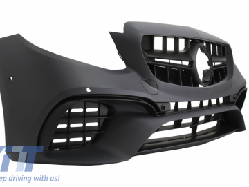 Front Bumper with Diffuser and Exhaust Muffler Tips suitable for Mercedes E-Class C238 A238 (2016-up) E63 Design Black Chrome