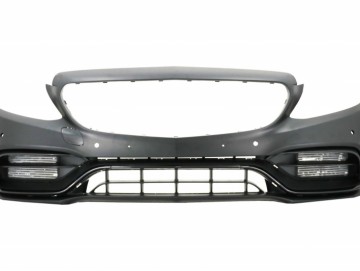 Front Bumper with Diffuser and Black Tips suitable for MERCEDES C-Class W205 S205 AMG Sport Line (2014-2020) C63S Design