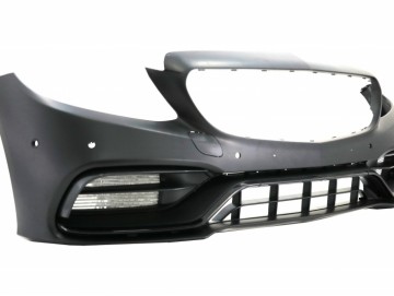 Front Bumper with Diffuser and Black Tips suitable for MERCEDES C-Class W205 S205 AMG Sport Line (2014-2020) C63S Design