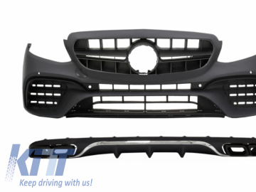 Front Bumper with Diffuser and Exhaust Muffler Tips Black suitable for Mercedes E-Class W213 (2016-up) E63 Design