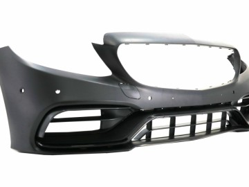 Front Bumper with Diffuser and Exhaust Muffler Tips suitable for Mercedes C-Class W205 Sedan S205 Estate AMG Sport Line (2014-2020) C63 Design