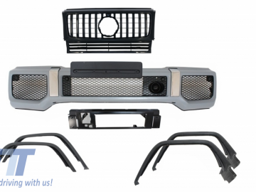 Front Bumper with Fender Flares Wheel Arches and Front Grille Black suitable for MERCEDES Benz G-Class W463 (1990-2014) G65 AMG Design