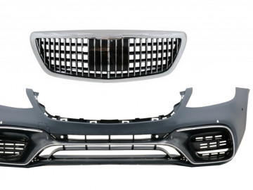 Front Bumper with Grille Chrome suitable for Mercedes S-Class W222 Facelift (2014-06.2017) Vertical S63 Design