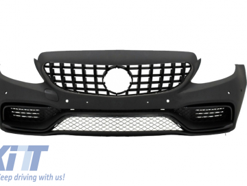 Front Bumper with Grille GT-R Panamericana suitable for Mercedes C-Class C205 A205 Coupe Cabriolet (2014-2019) and Rear Bumper Valance Diffuser C63S D
