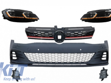 Front Bumper with Grille LED Fog Lights suitable for VW Golf VII 7.5 (2017-Up) and LED Headlights Sequential Dynamic Turning Lights GTI Look