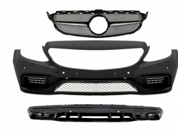 Front Bumper with Grille and Diffuser suitable for MERCEDES C-Class W205 S205 (2014-2018) C63 Design without 360 camera