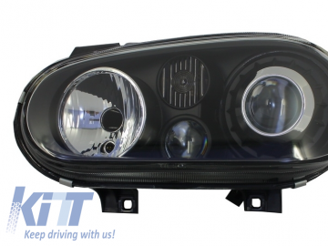 Front Bumper with Grille and Headlights Black suitable for VW Golf IV 4 MK4 (10.1997-09.2003) R32 Look