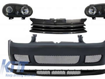 Front Bumper with Grille and Headlights Black suitable for VW Golf IV 4 MK4 (10.1997-09.2003) R32 Look