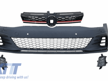 Front Bumper with Grille and LED Fog Lights suitable for VW Golf VII 7.5 (2017-Up) GTI Look