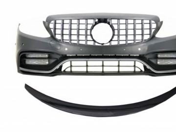 Front Bumper with Grille and Trunk Boot Spoiler Piano Black suitable for Mercedes C-Class C205 (2014-2018) C63 GT-R Design