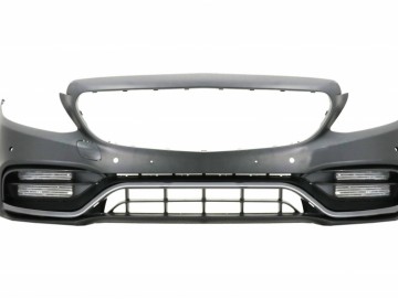 Front Bumper with Grille and Trunk Boot Spoiler Piano Black suitable for Mercedes C-Class C205 (2014-2018) C63 GT-R Design