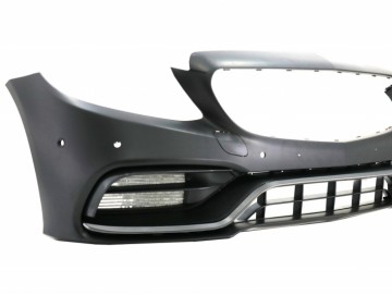 Front Bumper with Grille and Trunk Boot Spoiler Piano Black suitable for Mercedes C-Class C205 (2014-2018) C63 GT-R Design