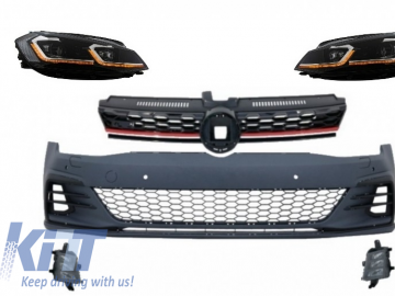 Front Bumper with Grille suitable for VW Golf VII 7.5 (2017-Up) and LED Headlights Sequential Dynamic Turning Lights GTI Look RHD