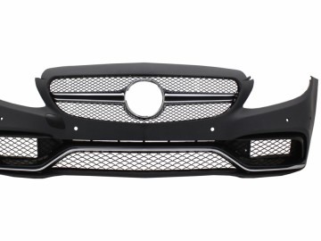 Front Bumper with Grilles & Diffuser Double Outlet and Exhaust Tips suitable for MERCEDES C-Class C205 Coupe A205 Cabriolet (2014-2019) C63 Design