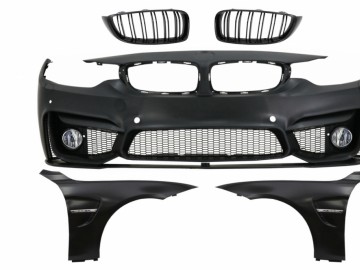 Front Bumper with Grilles Piano Black and Front Fenders suitable for BMW 4 Series F32 Coupe F33 Convertible F36 Gran Coupe (2013-02.2017) M4 Design