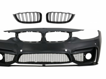 Front Bumper with Grilles Piano Black suitable for BMW 4 Series F32 Coupe F33 Convertible F36 Gran Coupe (2013-2017) M4 Design