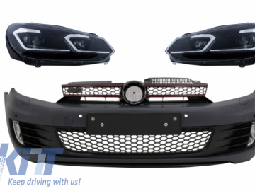 Front Bumper with Headlights LED Silver Flowing Dynamic Sequential Turning Lights suitable for VW Golf VI 6 (2008-2013) GTI G7.5 Design