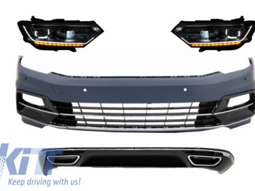 Front Bumper with Headlights and Rear Bumper Diffuser suitable for VW Passat B8 3G (2015-2018) R-Line Design