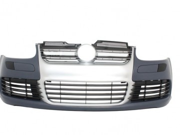 Front Bumper with Headlights suitable for VW Golf V 5 (2003-2007) Jetta (2005-2010) R32 Look Brushed Aluminium Look Grille