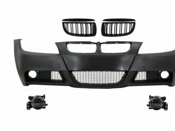 Front Bumper with Kidney Grilles and Smoke Fog Lights suitable for BMW 3 Series E90 E91 Sedan Touring (2004-2008) M-Technik Design