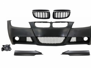 Front Bumper with Kidney Grilles and Spoiler Lip suitable for BMW 3 Series E90 E91 Sedan Touring (2004-2008) M-Technik Design