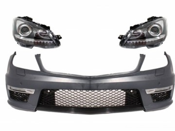 Front Bumper with LED DRL Headlights suitable for MERCEDES C-Class W204 (2012-2014) C63 Facelift Bi-Xenon Design