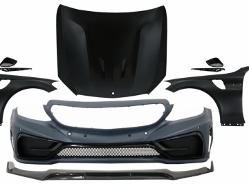 Front Bumper with Lip and Hood Bonnet & Front Fenders Suitable for Mercedes C-Class W205 S205 C205 A205 (2014-2019) GT Design