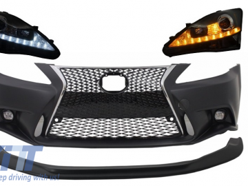 Front Bumper with Lower Spoiler Lip suitable for LEXUS IS XE20 (2006-2013) IS F Sport Facelift XE30 2014-up Design and LED DRL Headlights Dynamic Turn