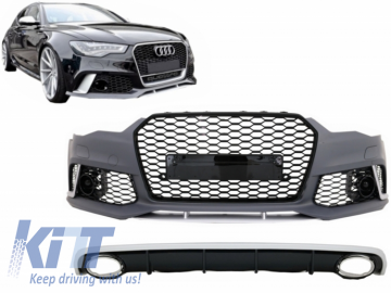 Front Bumper with Rear Bumper Diffuser & Exhaust Tips suitable for AUDI A6 C7 4G Facelift (2011-2014) RS6 Design