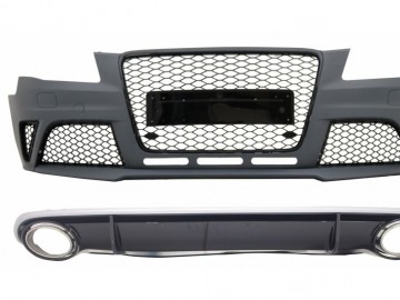 Front Bumper with Rear Bumper Valance Diffuser & Exhaust Tips suitable for AUDI A4 B8 Pre-Facelift (2008-2011) RS4 Design