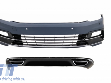 Front Bumper with Rear Bumper Valance Diffuser Twin Exhaust suitable for VW Passat B8 3G (2015-2018) R-Line Design