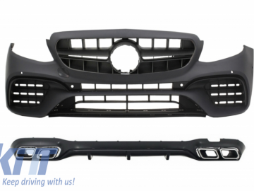 Front Bumper with Rear Diffuser and Exhaust Muffler Tips suitable for Mercedes E-Class W213 (2016-up) E63 Design Black Edition