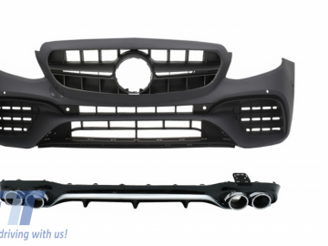 Front Bumper with Rear Diffuser and Exhaust Tips Chrome suitable for Mercedes E-Class W213 (2016-up) E53 Design