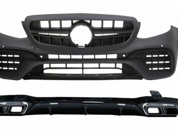 Front Bumper with Rear Diffuser and Exhaust Muffler Tips suitable for Mercedes E-Class W213 (2016-up) E63s Design Night Package