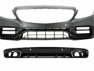 Front Bumper with Rear Diffuser suitable for Mercedes C-Class A205 Cabriolet C205 Coupe (2014-2019) C63 Design Black