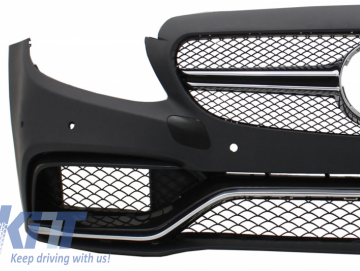 Front Bumper with Rear Diffuser and Exhaust Tips Night Package Black Edition Sport suitable for MERCEDES C-Class W205 S205 (2014-2020) C63 Design