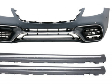 Front Bumper with Side Skirts suitable for Mercedes S-Class W222 Facelift Long Version (2017-up) S63 Design