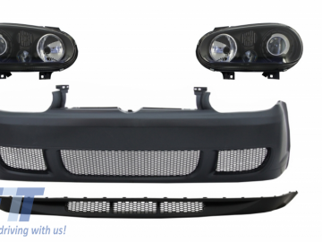 Front Bumper with Spoiler Lip and Headlights Black suitable for VW Golf IV 4 MK4 (10.1997-09.2003) R32 Look