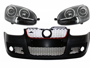 Front Bumper with Xenon Look Headlights Black suitable for VW Golf 5 V Mk5 (2003-2007) Jetta (2005-2010) GTI Design