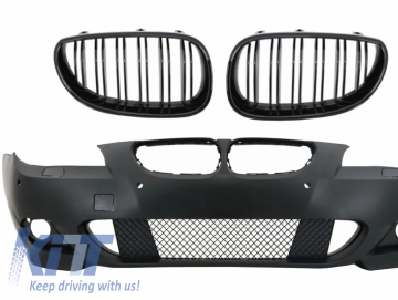 Front Bumper without Fog Lights Central Grille Shiny Black suitable for BMW 5 Series E60/E61 2003-2007 M-Technik Design