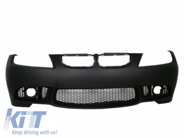 Front Bumper without PDC with Fog Light Projectors and Headlights Black suitable for BMW 3 series E90 E91 Non-LCI (2005-2008) Sedan Touring M3 Design