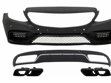 Front Bumper without central grille & Diffuser with Muffler Tips Black suitable for Mercedes C-Class W205 S205 (2014-2018) C63 Design