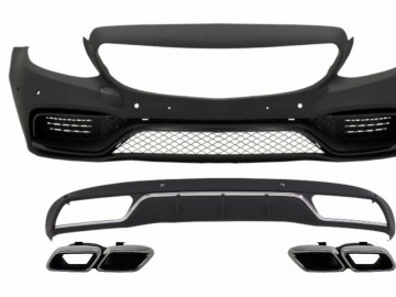 Front Bumper without central grille & Diffuser with Muffler Tips Chrome suitable for Mercedes C-Class W205 S205 (2014-2018) C63 Design