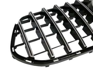 Front Central Grille suitable for Mercedes GLE V167 LWB (2019-Up) GT R Panamericana Design Glossy Black and Chrome