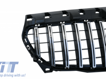 Front Central Grille suitable for Mercedes Benz CLA C117 X117 W117 (2013-2016) CLA45 GT-R Panamericana Design Black Chrome