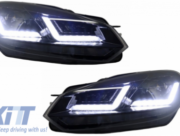 Front Grille Osram Xenon Headlights Black LED Dynamic Sequential Turning Lights suitable for VW Golf VI 2008+R20 Design